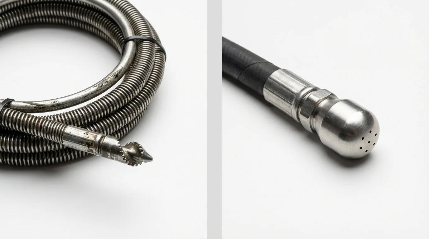 Drain snake cable and hydro jetting nozzle used for drain cleaning in Downers Grove, IL